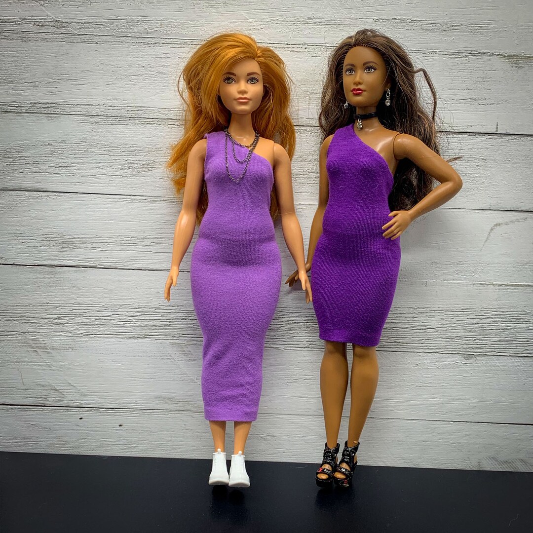 barbie one shoulder dress Knitted One Shoulder Ruffled Salsa Dress for 12 Barbie Doll